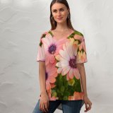 yanfind V Neck T-shirt for Women Mitchell Luo Flowers Daisies Floral Blossom Bloom Spring Closeup Beautiful Summer Top  Short Sleeve Casual Loose