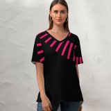 yanfind V Neck T-shirt for Women Abstract Black Dark Minimal Cyan Gears Minimalist AMOLED Summer Top  Short Sleeve Casual Loose