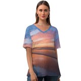 yanfind V Neck T-shirt for Women Sunset Horizon Reflections Noosa Beach Queensland Australia Summer Top  Short Sleeve Casual Loose