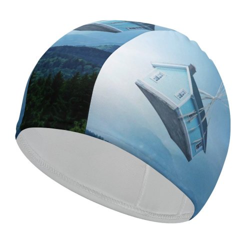 yanfind Swimming Cap Comfreak Fantasy Landscape Balloons Sky Trees Mystic  Light Elastic,suitable for long and short hair