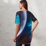 yanfind V Neck T-shirt for Women Vadim Sadovski Space Purple Planet Cosmos Stars Galaxy Asteroids Summer Top  Short Sleeve Casual Loose