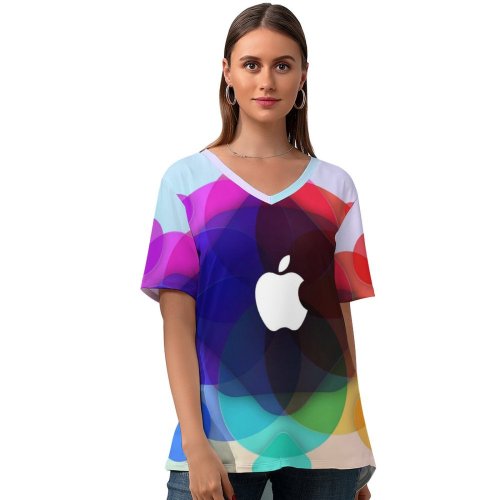 yanfind V Neck T-shirt for Women Technology WWDC Colorful Gradient Summer Top  Short Sleeve Casual Loose