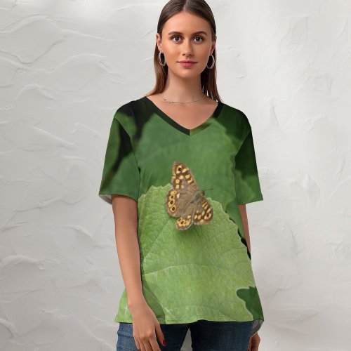 yanfind V Neck T-shirt for Women Vine Leaf Grapes Grape Wine Leaves Butterfly Cynthia (subgenus) Comma Insect Moths Summer Top  Short Sleeve Casual Loose
