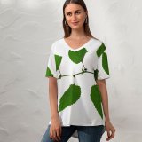 yanfind V Neck T-shirt for Women Vine Plant Leaf Leaves Flower Tree Canoe Birch Swamp Flowering Elm Twig Summer Top  Short Sleeve Casual Loose