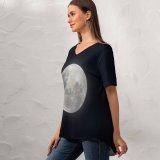 yanfind V Neck T-shirt for Women Andrew McCarthy Space Black Dark Super Snow Moon Summer Top  Short Sleeve Casual Loose
