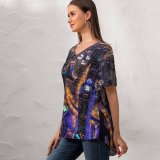 yanfind V Neck T-shirt for Women Joe DeSousa Dubai Cityscape Aerial Skyscrapers City Lights Night HDR Hour Summer Top  Short Sleeve Casual Loose