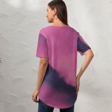 yanfind V Neck T-shirt for Women JV Buenconcejo Clouds Moon Sky Purple Stars Lunar Evening Summer Top  Short Sleeve Casual Loose