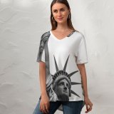 yanfind V Neck T-shirt for Women Building HQ Public Lady Wallpapers Architecture States York Monument America Art Summer Top  Short Sleeve Casual Loose