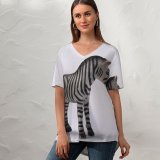 yanfind V Neck T-shirt for Women Toy Zebra Stripe Isolated Vertebrate Figure Wildlife Terrestrial Mane Snout Quagga Summer Top  Short Sleeve Casual Loose