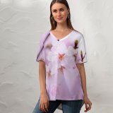 yanfind V Neck T-shirt for Women Flowers Cherry Blossom Cherry Flowers Spring Flowers Summer Top  Short Sleeve Casual Loose