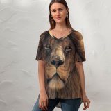 yanfind V Neck T-shirt for Women Lion Wild Lion Closeup Summer Top  Short Sleeve Casual Loose