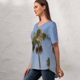 yanfind V Neck T-shirt for Women HQ Sky Wallpapers Plant Beach Tropical Travel Tree Beauty Free Palm Summer Top  Short Sleeve Casual Loose