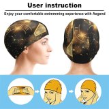 yanfind Swimming Cap Celebrations Year Happy Golden Letters Dark Sparkles Elastic,suitable for long and short hair