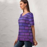 yanfind V Neck T-shirt for Women Wesley Tingey Brick Wall Purple Violet Bricks Gradients Summer Top  Short Sleeve Casual Loose