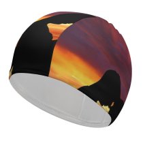 yanfind Swimming Cap Love Couple Romantic Silhouette Sunset Seascape Together Elastic,suitable for long and short hair