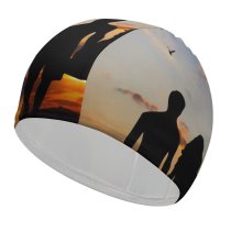yanfind Swimming Cap Love Couple Silhouette Sunset Together Dawn Evening Clouds Elastic,suitable for long and short hair