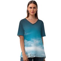 yanfind V Neck T-shirt for Women Billboards Building Spain Public Sky Wallpapers Barcelona Arena Mysterious Blanco Travel Summer Top  Short Sleeve Casual Loose
