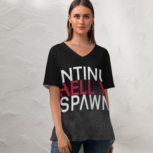 yanfind V Neck T-shirt for Women Black Dark Quotes Respawn Continue Hell Yes Gamer Hardcore Gamer Quotes Dark Summer Top  Short Sleeve Casual Loose