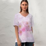 yanfind V Neck T-shirt for Women Flowers Cherry Blossom Flowers Cherry Tree Girly Spring Summer Top  Short Sleeve Casual Loose