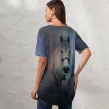 yanfind V Neck T-shirt for Women Black Dark Horse Running Horse Dark Summer Top  Short Sleeve Casual Loose