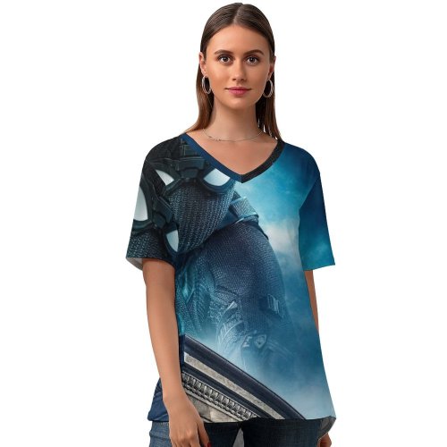 yanfind V Neck T-shirt for Women Far From Home Night Monkey Suit Summer Top  Short Sleeve Casual Loose