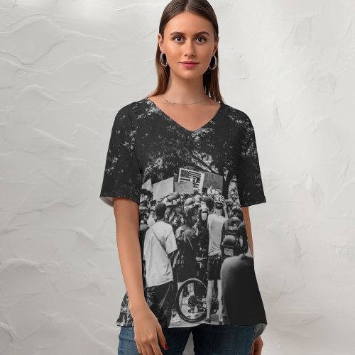 yanfind V Neck T-shirt for Women Cyclist Protest Wallpapers Helmet Apparel States Bike Pictures Transportation Creative Crowd Summer Top  Short Sleeve Casual Loose