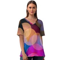 yanfind V Neck T-shirt for Women Lights Bokeh Glowing Lights Vibrant Blurred Circles Texture Backdrop Summer Top  Short Sleeve Casual Loose