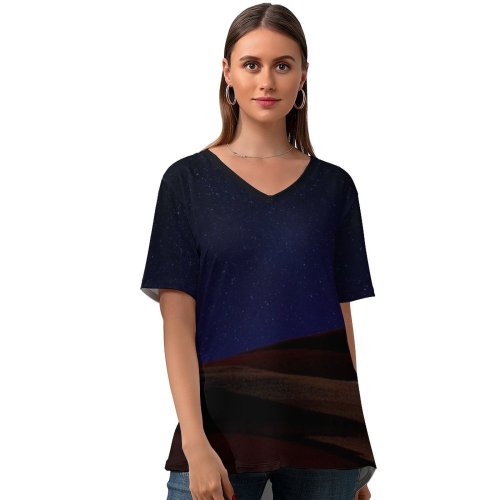 yanfind V Neck T-shirt for Women Michael Gillett Desert Starry Sky Dark Sky Night Microsoft Pro X Dark Summer Top  Short Sleeve Casual Loose