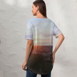 yanfind V Neck T-shirt for Women Building Sun Landscape Aerial Quiet Wallpapers Architecture Outdoors Scenery Slope Relax Summer Top  Short Sleeve Casual Loose