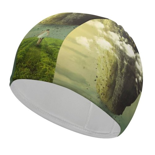 yanfind Swimming Cap Comfreak Fantasy   Girl Clouds Mystic Landscape Dream Castle Sky Elastic,suitable for long and short hair