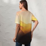 yanfind V Neck T-shirt for Women Valley Golden Hour Sunlight Mountains Landscape Italy Morning Light Summer Top  Short Sleeve Casual Loose