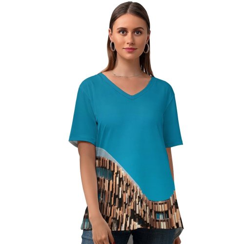 yanfind V Neck T-shirt for Women Massimiliano Donghi Architecture Assago Milanofiori Nord Milan Italy Modern Architecture Building Sky Summer Top  Short Sleeve Casual Loose