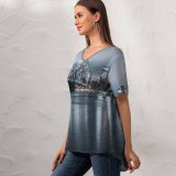 yanfind V Neck T-shirt for Women Lerone Pieters Brooklyn Cityscape Night City Lights York City Reflections USA Summer Top  Short Sleeve Casual Loose