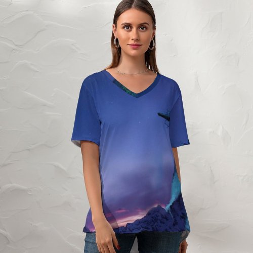 yanfind V Neck T-shirt for Women Ferhad Memmedov Graphics CGI Fantasy Elephant Whale Lands End Sky Underwater Summer Top  Short Sleeve Casual Loose