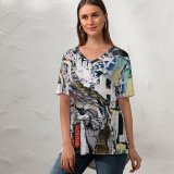 yanfind V Neck T-shirt for Women Iceland Torn Brochure Reykjavík HQ Texture Wallpapers Ripped Stock Free Tear Summer Top  Short Sleeve Casual Loose
