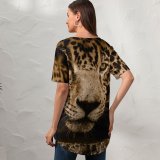 yanfind V Neck T-shirt for Women Black Dark Jaguar Wildcat Wild Carnivore Summer Top  Short Sleeve Casual Loose