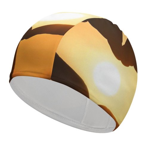yanfind Swimming Cap Love Sunset Silhouette Heart Hands Together Valentine&# ;s Sunburst Gold Elastic,suitable for long and short hair