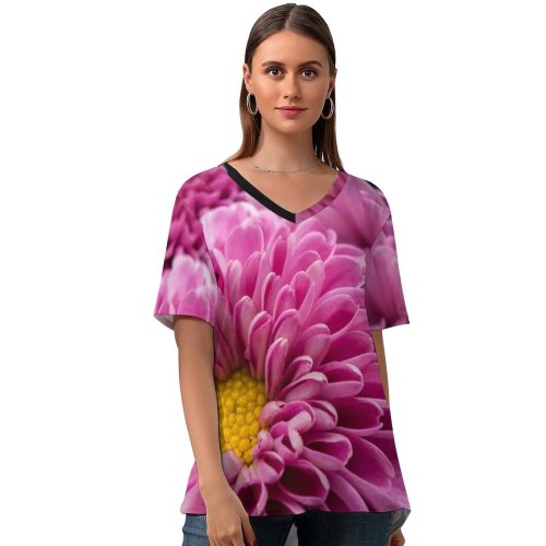 yanfind V Neck T-shirt for Women Joe DeSousa Flowers Chrysanthemum Flowers Flowers Bloom Blossom Spring Summer Top  Short Sleeve Casual Loose
