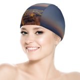 yanfind Swimming Cap Crevisio Monaco Yacht Show Cityscape City Lights Night Time Ocean Seascape Sunset Elastic,suitable for long and short hair