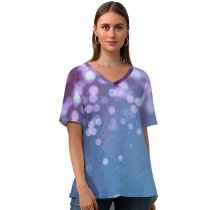 yanfind V Neck T-shirt for Women Tomislav Jakupec Abstract Lights Bokeh Circles Blur Purple Summer Top  Short Sleeve Casual Loose