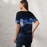 yanfind V Neck T-shirt for Women Daniel Olah Zion National Park Road Night Rocks Dark Summer Top  Short Sleeve Casual Loose