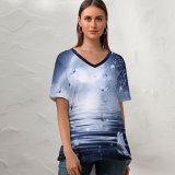 yanfind V Neck T-shirt for Women Graphics CGI Fantasy Butterflies Stars Moon Night Dark Fairy Tale Summer Top  Short Sleeve Casual Loose
