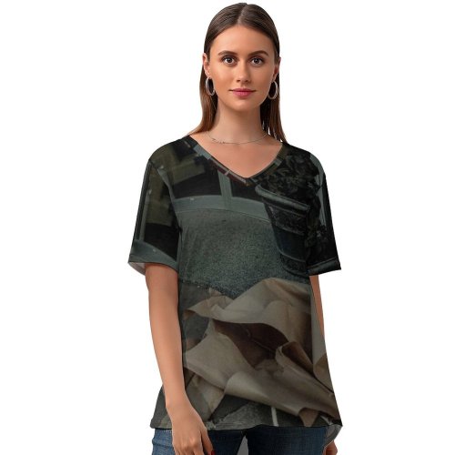 yanfind V Neck T-shirt for Women Concept Shoe Wallpapers Decor Theater Footwear Old Apparel Free Pants Dark Summer Top  Short Sleeve Casual Loose
