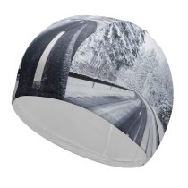 yanfind Swimming Cap Sven Muller Winter Road Forest Snow Covered Trees Elastic,suitable for long and short hair