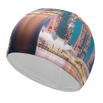 yanfind Swimming Cap Pang Yuhao Marina Bay Sands Singapore Hour Night  City Lights Reflection Elastic,suitable for long and short hair