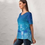 yanfind V Neck T-shirt for Women RicoDZ Fantasy Girl Dream Snowfall Cityscape Winter Atmosphere Girly Summer Top  Short Sleeve Casual Loose