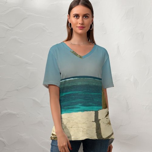 yanfind V Neck T-shirt for Women Bay Ocean Shack Building Expectations Sea Wallpapers Turquoise Beach Australia Outdoors Summer Top  Short Sleeve Casual Loose