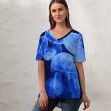 yanfind V Neck T-shirt for Women Bruno Glätsch Jellyfish Aquarium Underwater Glowing Marine Life Transparent Dark Summer Top  Short Sleeve Casual Loose