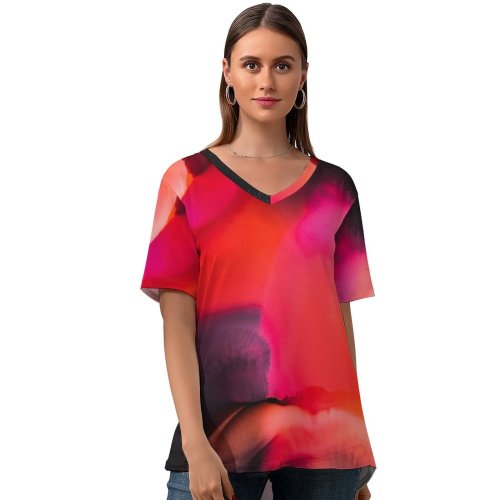 yanfind V Neck T-shirt for Women Robert Kohlhuber Abstract Liquid Art Colorful Fluid Waves 003 Summer Top  Short Sleeve Casual Loose