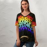 yanfind V Neck T-shirt for Women Michael Gillett Rainbow CD Droplets Macro Dark Summer Top  Short Sleeve Casual Loose